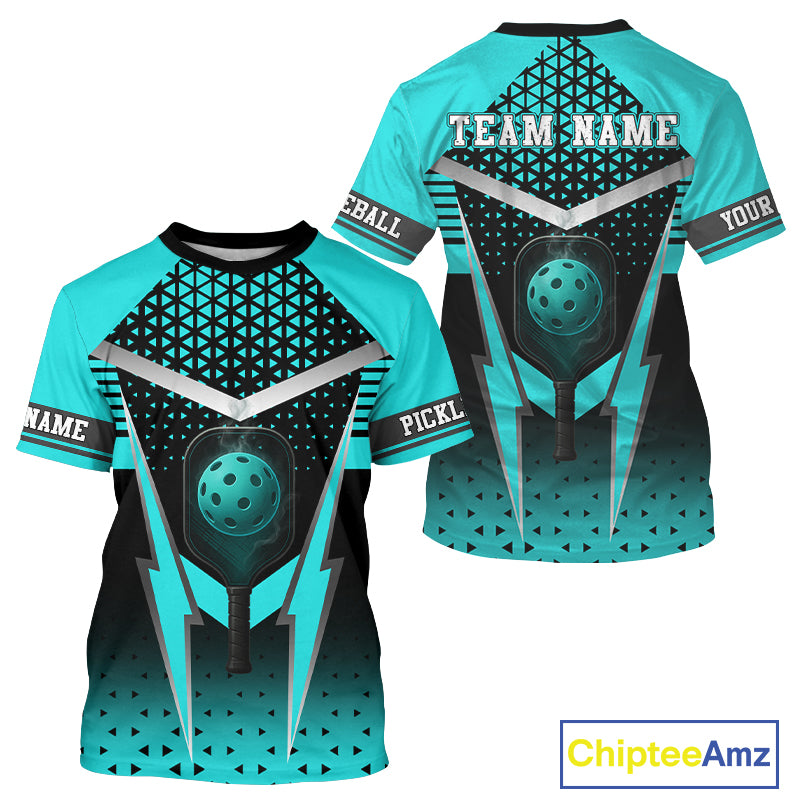 Custom Turquoise & Black Pickleball Ball T-Shirt For Men Outfit Pickleball Team Jerseys NYN1297