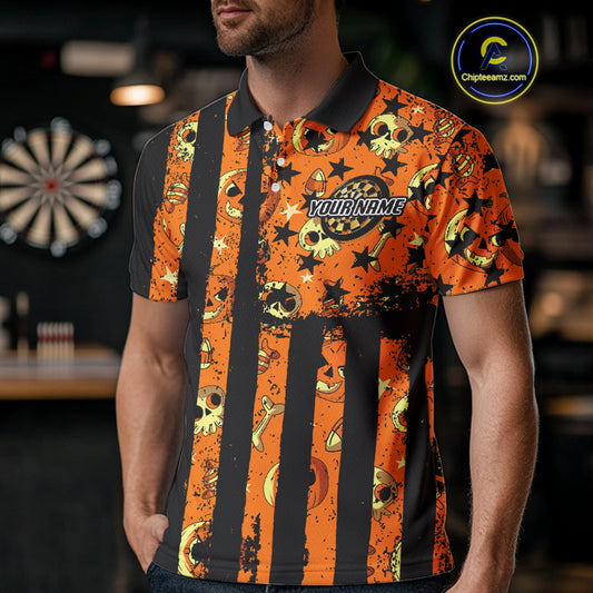 Pumpkin & Dartboard Custom Funny Halloween Dart Polo Shirts For Men, Dart Team Jerseys NYN0805