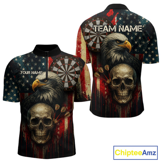 Personalized US Flag & Eagle Grunge Patriotic Darts Shirt For Men, Darts Team Shirt NYN1095