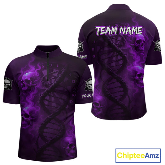 Darts - It's Is In My DNA Personalized Purple Dart Shirt For Men Skull Dartboard Dart Team Shirts NYN1126