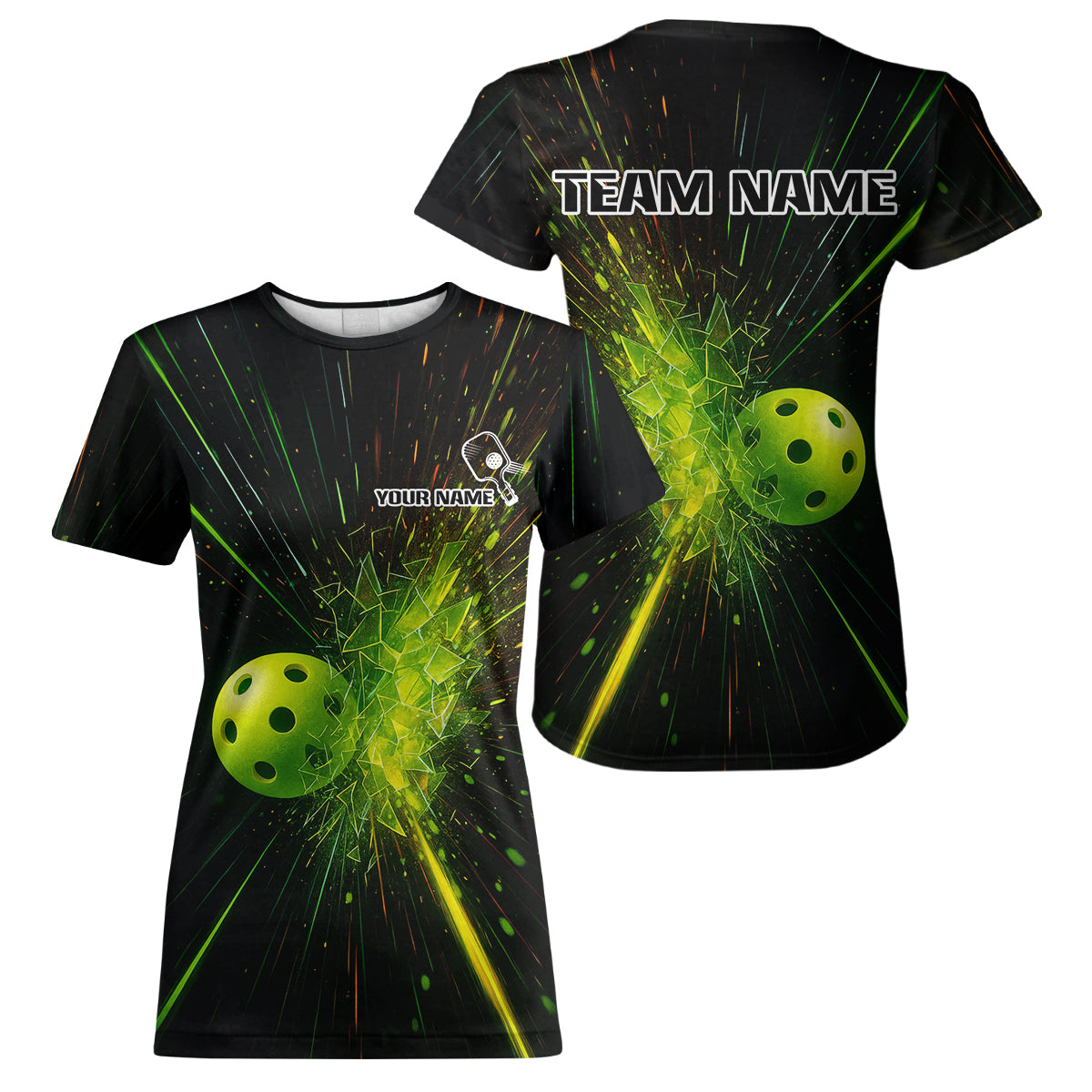 Custom Women Pickleball T-Shirt Personalized Breaking Glass With Green Pickleball Lovers NYN1171