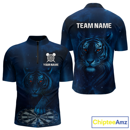Azure Galaxy Tiger Dartboard Men's Darts Team Shirt - Custom Name For Darts Jersey NYN0466
