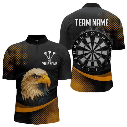 Custom Men’s Darts Shirt, Pearl Eagle With Yellow Halftone And Smoky Dartboard NYN0302