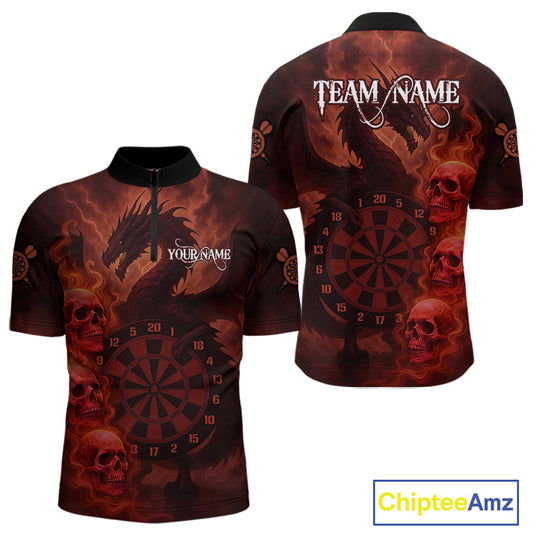 Custom Skull Dragon Red Dartboard Men Polo & 1/4-Zip Dart Shirt, Darts Team Jerseys NYN1091