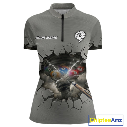 Funny Tornado Grey Billiard Ball Shirt For Women Personalized Thunder 8 Ball Pool Team Jersey NYN2985
