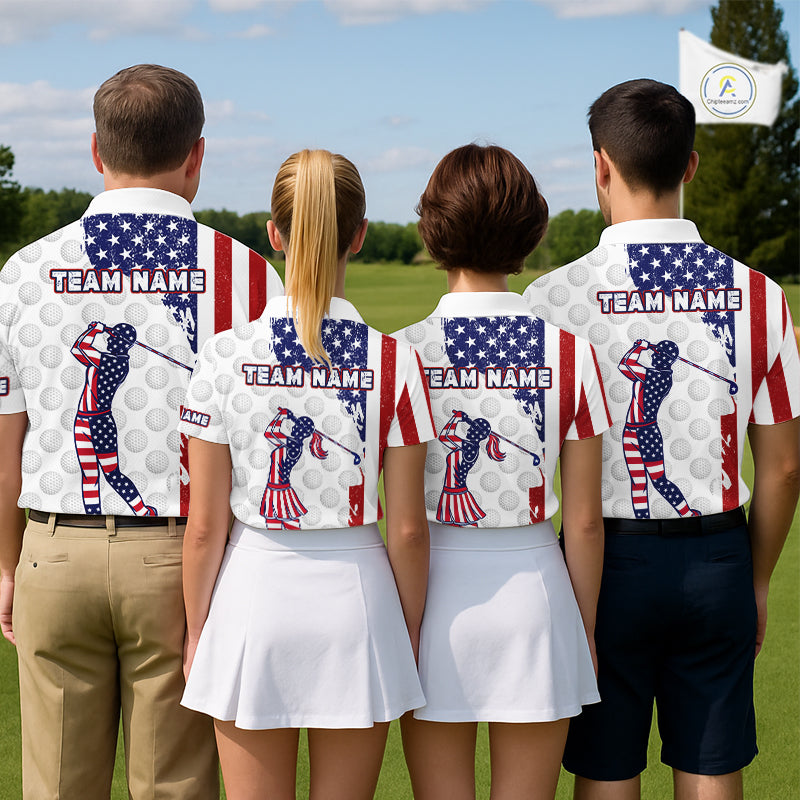Custom Patriotic Golf Polo Shirts, Grunge US Flag Golf Ball White Men Best Golf Clothing Shirts NYN2991