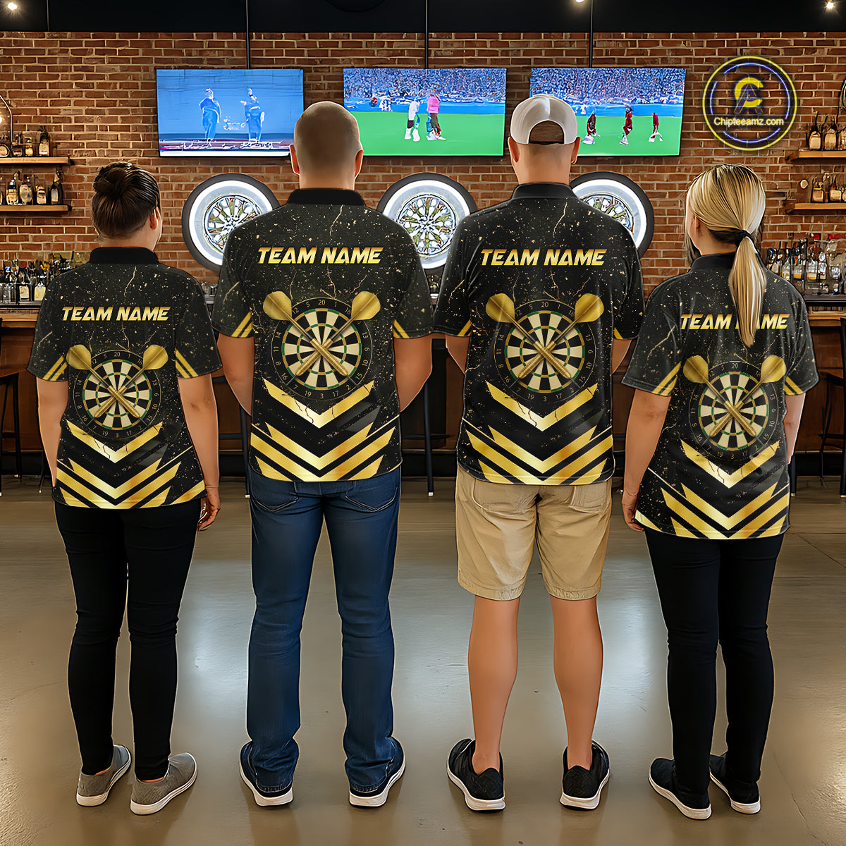 Black And Gold Dartboard Women Dart Polo & 1/4-Zip Shirt Custom Cracked Dart Jersey For Darters NYN3002