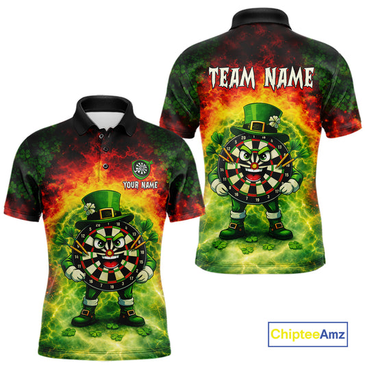 Funny Shamrock Dartboard & Arrow Men Darts Polo Shirt Custom St Patrick's Day Dart League Shirt NYN2650