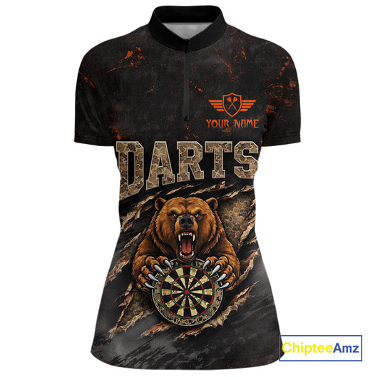 Personalized Funny Bear Grunge Camouflage Darts Polo & 1/4-Zip Shirts For Women Dart Team Jerseys NYN2814
