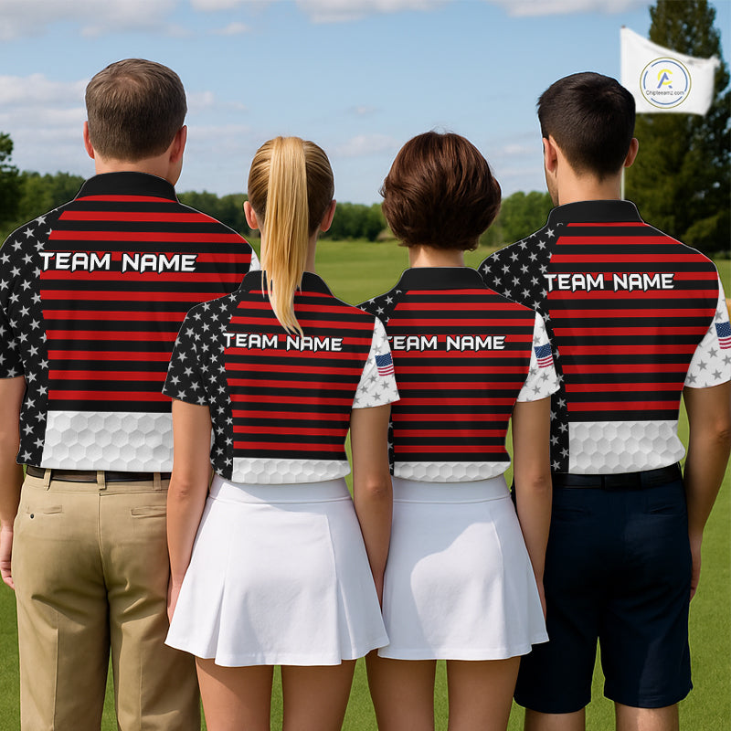 American Flag Mens Golf Polo Shirt Custom Black And Red Patriotic Golf Team Shirt Golf Tops NYN4041