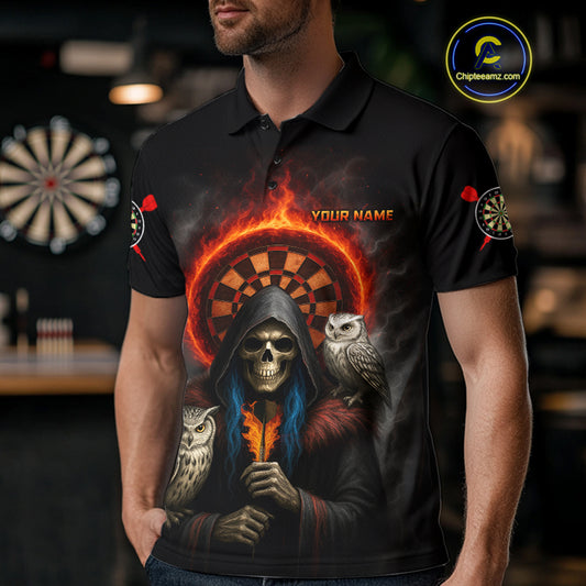 Custom Smoke Grim Reaper Flames Dartboard Dart Men Polo Shirt Outfits Dart Jerseys NYN1616