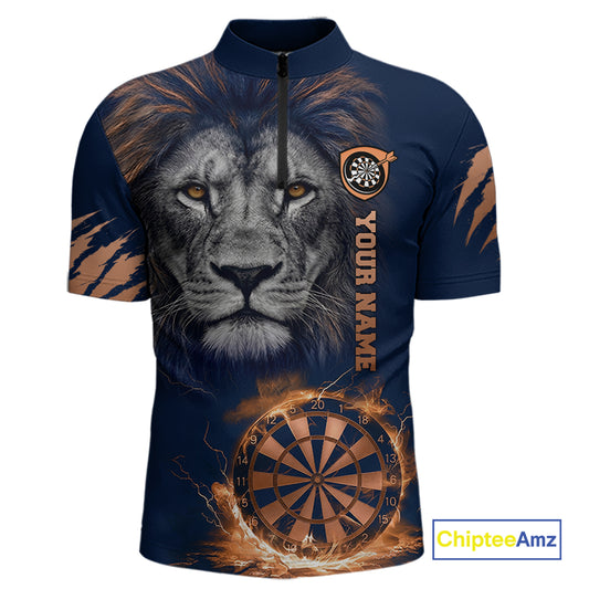 Custom Fire Flame Orange Dartboard Funny Lion Men Dart Jerseys Outfits Dart Polo & 1/4-Zip Shirt NYN3033
