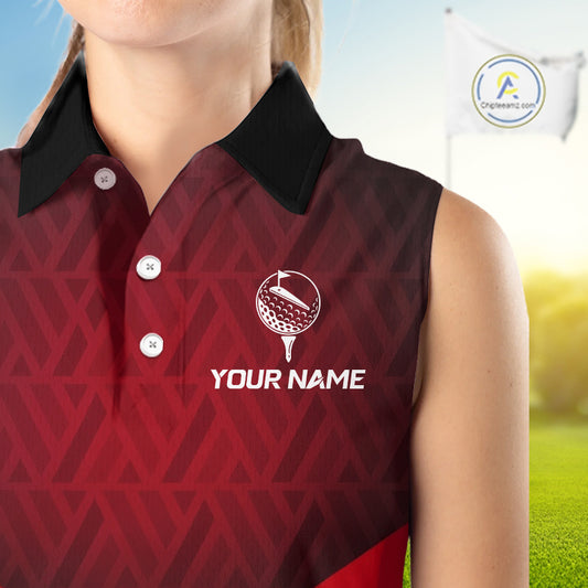 White And Red Geometric Golf Sleeveless Polo Golf Shirts For Women Personalized Golf Team Attire NYN3249