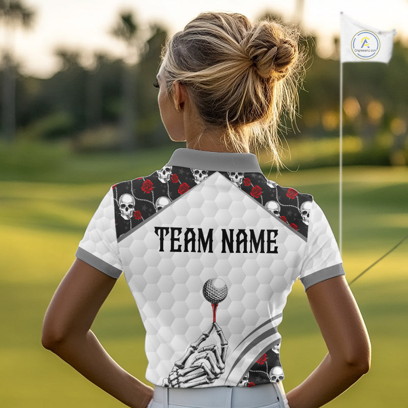 Red Roses Skull Pattern Golf Polo Shirts For Women Custom Bone Hand Golf Team Tournament NYN3254