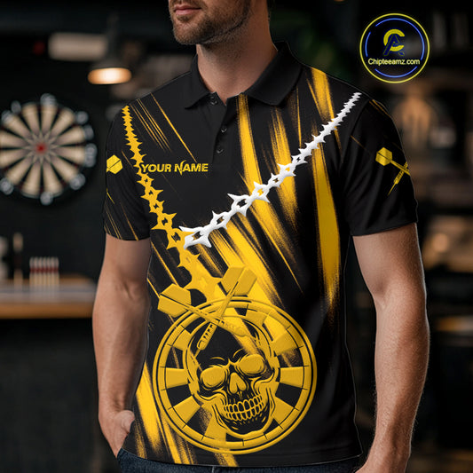 Custom White Chain Yellow Skull Dartboard Dart Men Polo Jerseys Grunge Dart Shirt NYN1716