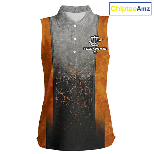 Disc Golf Basket Grunge Orange Womens Disc Golf Sleeveless Polo Shirts Custom Disc Golf Jerseys For Men NYN3112