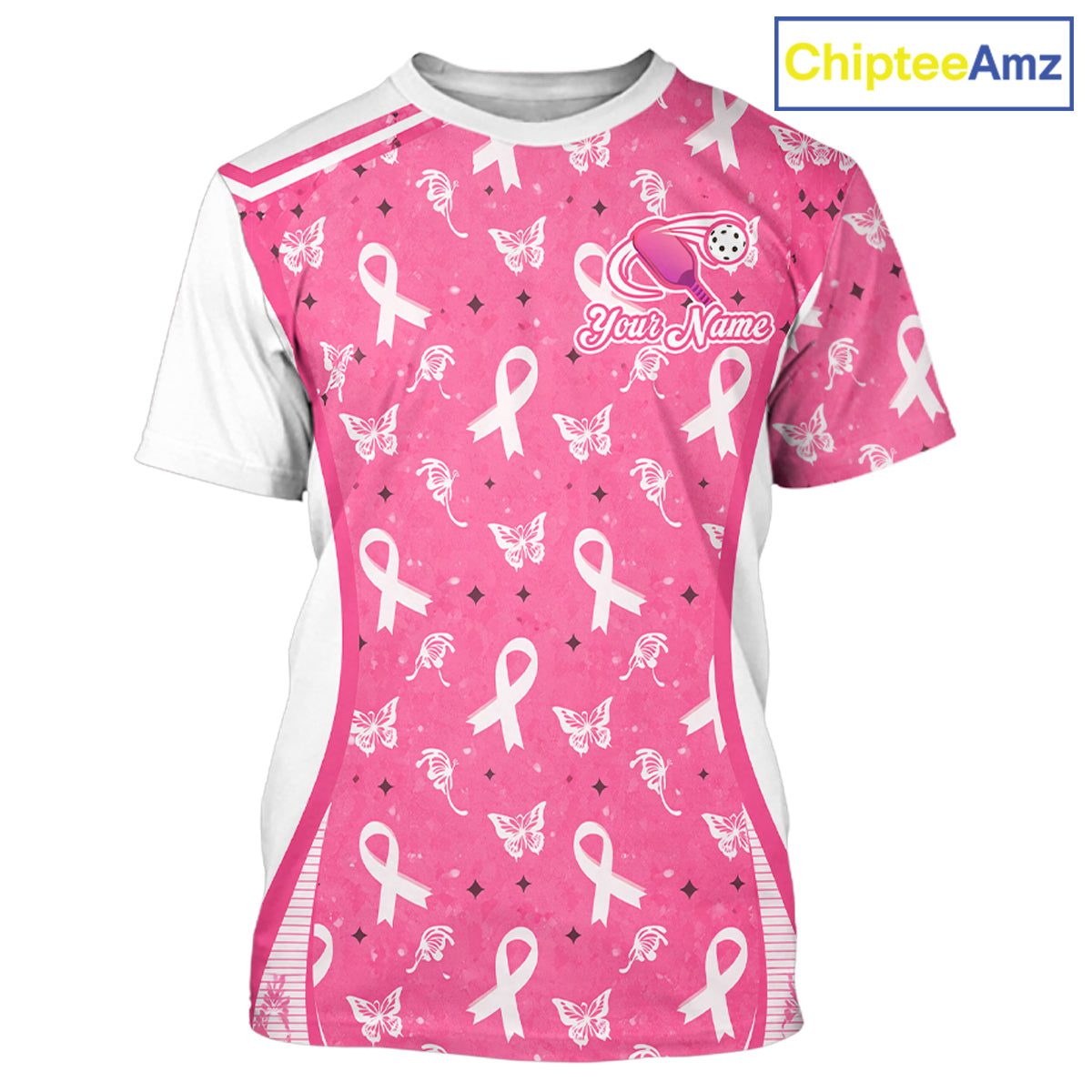 Custom Pink Ribbon Pickleball T-Shirts For Men Butterfly Breast Cancer Awareness Pickleball Outfits NYN3860