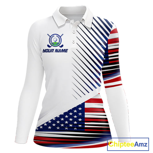Patriotic Women Golf Shirts Golf Clothing Custom American Flag Polo Shirt, Gifts For The Golfer NYN2932