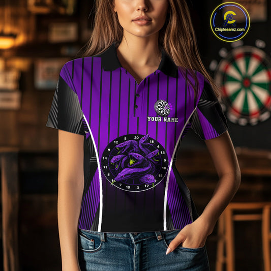 Custom Black And Purple Cobras Dartboard Dart Polo Shirt For Women Dart Team Jerseys NYN1534