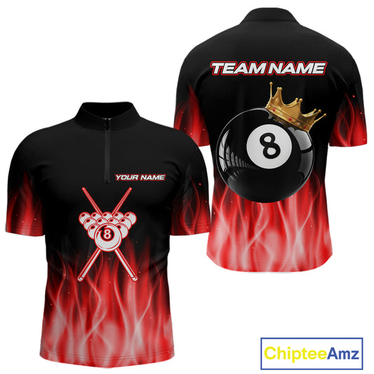 Custom Red Flaming Crown 8 Ball Billiard Shirts For Men Personalized Billiard Attire Gifts NYN2323