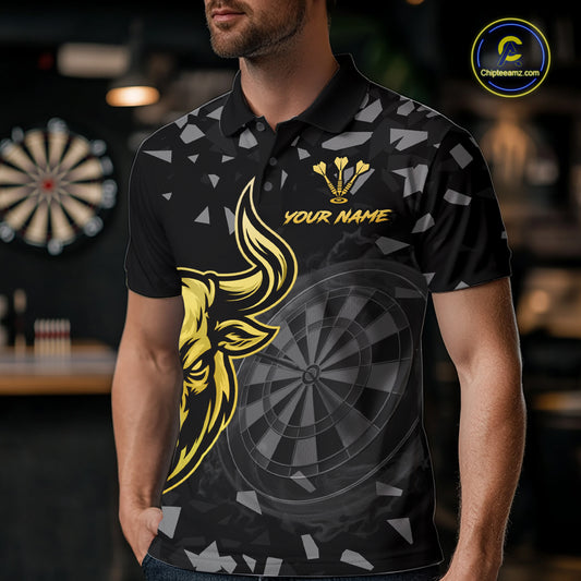 Bull & Dartboard Custom Grunge Men's Darts Polo Shirt Yellow Darts Team Jersey NYN2352