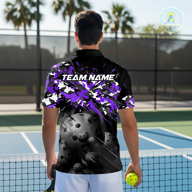 Custom Black & Purple Camo Men Pickleball League Jerseys Grunge Pickleball Paddle Shirts NYN2137
