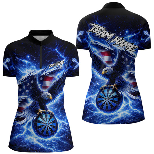 Thunder Torn US Flag Eagle Dartboard Women Darts 1/4-Zip Shirt Custom Patriotic Dart League Shirt NYN2649