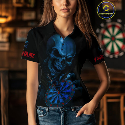 Custom Blood Cobra Blue Dartboard Skeleton Dart Women Polo Jerseys Dart Team Shirt NYN1653