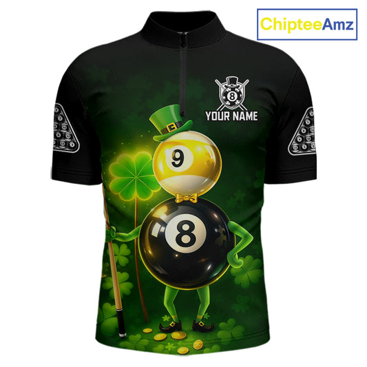 Funny Shamrock Pool 9 Ball & 8 Ball Men's Billiard Team Shirt Custom Patrick Day Billiard Attire NYN2473