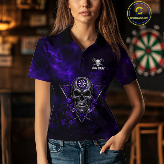 Custom Purple Splatter Multi-Skull Women Darts Arrow Polo League Shirts Dart Team Jerseys NYN2202