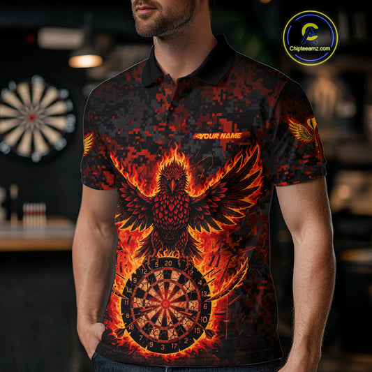 Custom Red Flames Eagle Digital Camo Darts Polo Shirt For Men Cracked Dart Jerseys NYN1958