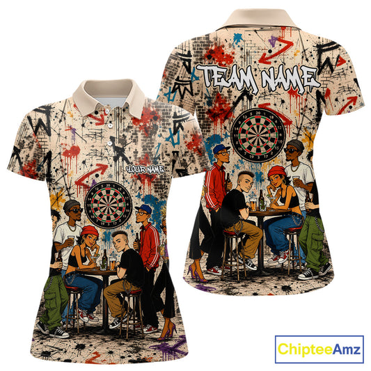 Grunge Graffiti Funny Friends And Beer Women Darts Shirt Custom Polo 1/4 Zip Team Darts Jersey NYN3243