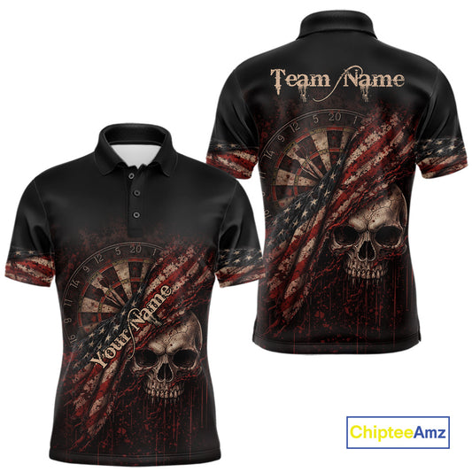 Red Grunge Retro Amercian Flag Dartboard Men Dart Polo Shirt Custom Skull Dart Team Jerseys NYN2542