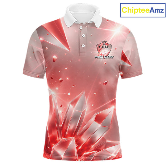 Mens Golf Polo Shirt Custom Red-Diamond Crystal Golf Ball Custom Name Golf Shirts For Team NYN3157