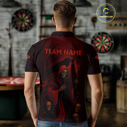 Custom Red Grim Reaper Grunge Skull Dart Arrow Dart Men Polo Shirt Dart Jerseys NYN1543