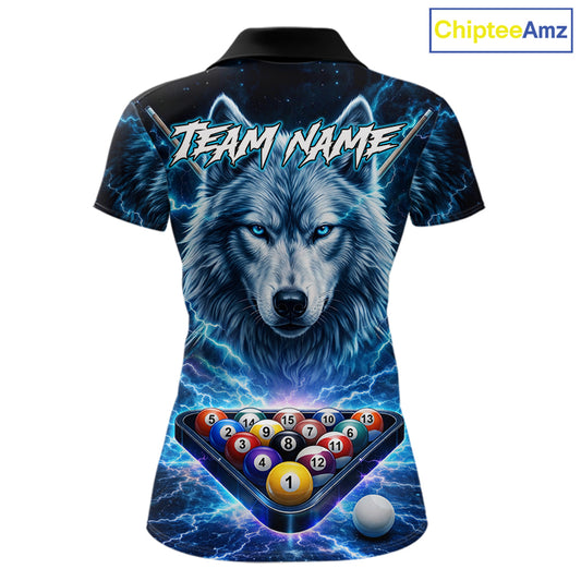 Custom Blue Horror Wolf Billiard Shirts For Women Thunder Lightning Billiard Team League Jerseys NYN3014