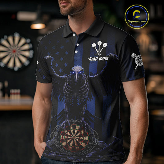 Blue Gothic Eagle Skull Dartboard Custom Men Darts Polo Shirt Grunge US Flag Dart Jerseys NYN1944
