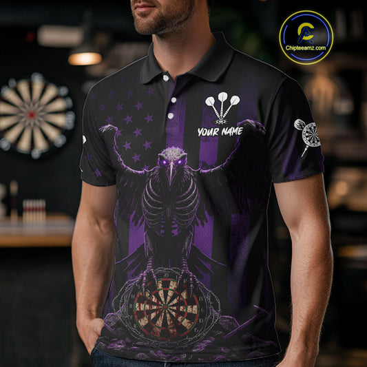 Purple Gothic Eagle Skull Dartboard Custom Men Darts Polo Shirt Grunge US Flag Dart Jerseys NYN1945