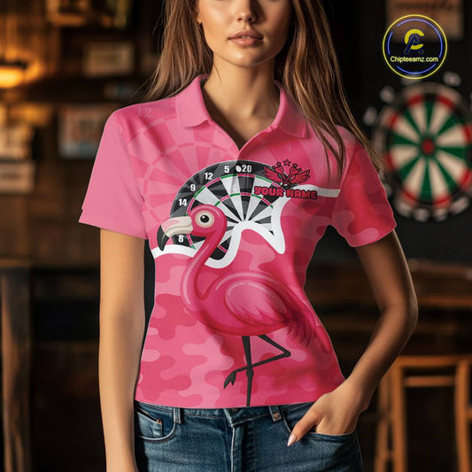 Custom Pink Flamingo Camouflage Dartboard Women Darts Polo League Shirts Funny Dart Jerseys NYN2206