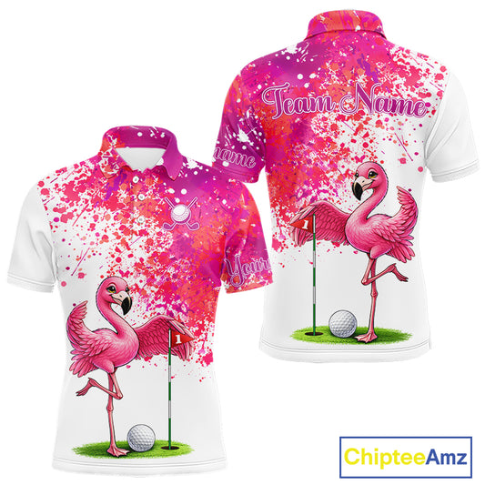 Funny Mens Golf Polo Shirt Custom Winner Flamingo Pink Splatter Golf Clothing Shirts, Golf Gifts NYN2875