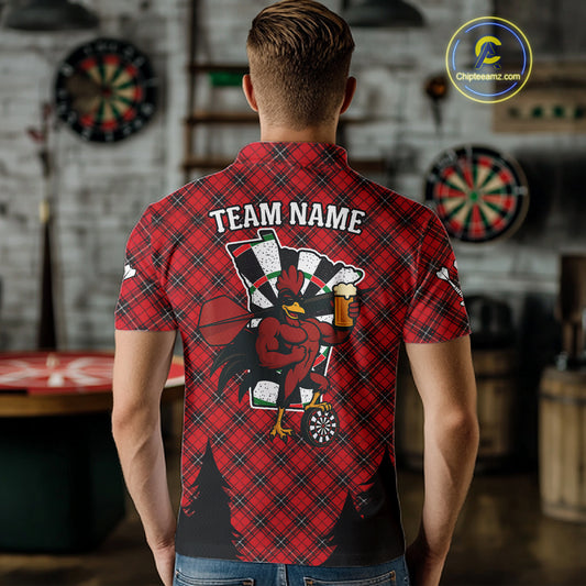 Custom Black And Red Rooster Funny Dart Polo Shirt For Men Outfits Dart Team Jersey NYN1461