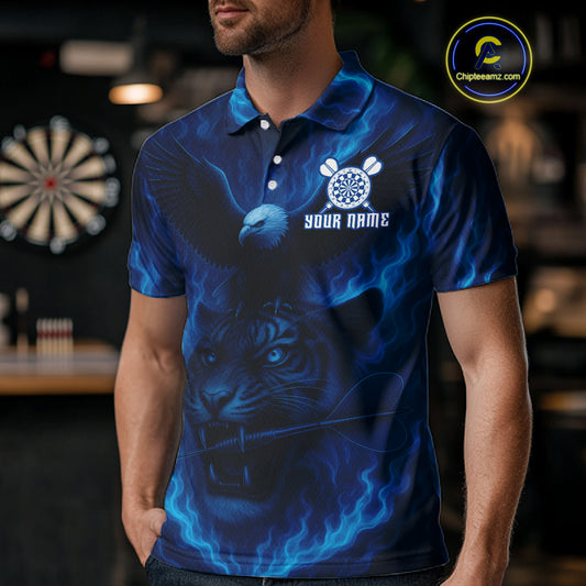 Custom Lightning Blue Tiger Eagle Horror Dart Polo Shirt For Men Dart Tournament Jersey NYN1479