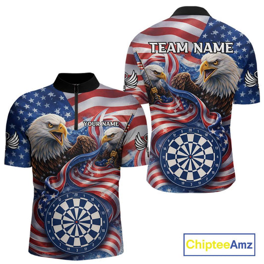 American Flag Eagle Freedom Dartboard Dart 1/4-Zip Shirt Custom Patriotic Men Dart Team Jerseys NYN2541