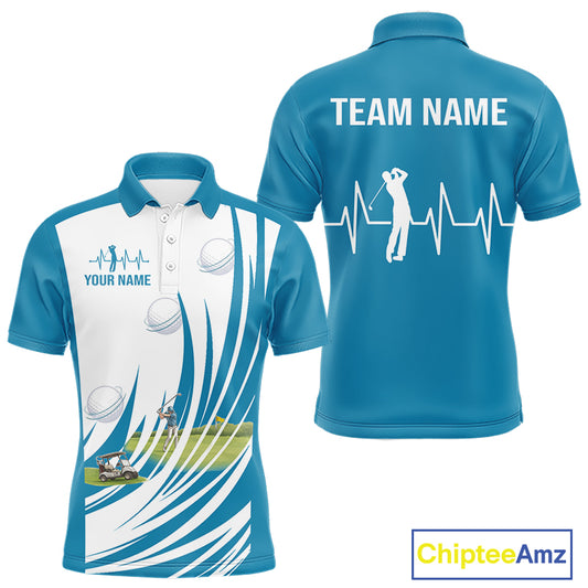 Mens White And Blue Golf Shirts Golf Clothing Custom White Polo Golf Shirts, Gifts For The Golfer NYN2933