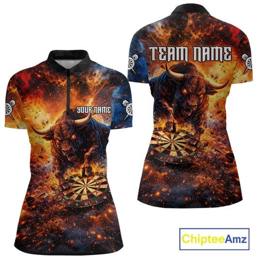 Colorful Splatter Funny Bull Cracked Dartboard Women Dart Quarter-Zip Shirts Custom Dart Team Jerseys NYN2730