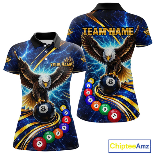 Thunder Lightning Blue Horror Eagle 8 Ball Pool Billiard Shirt For Women Custom Billiard Team Jersey NYN2939