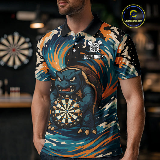 Custom Blue And Orange Turtle Dartboard Funny Dart Men Polo Shirt Dart Jerseys NYN1532