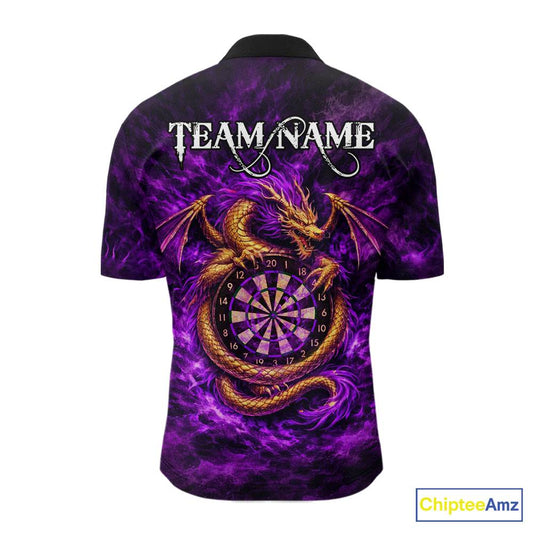 Gold Horror Dragon Hold Dartboard Women Darts Quarter-Zip Shirt Custom Purple Grunge Darts Team Jersey NYN2609