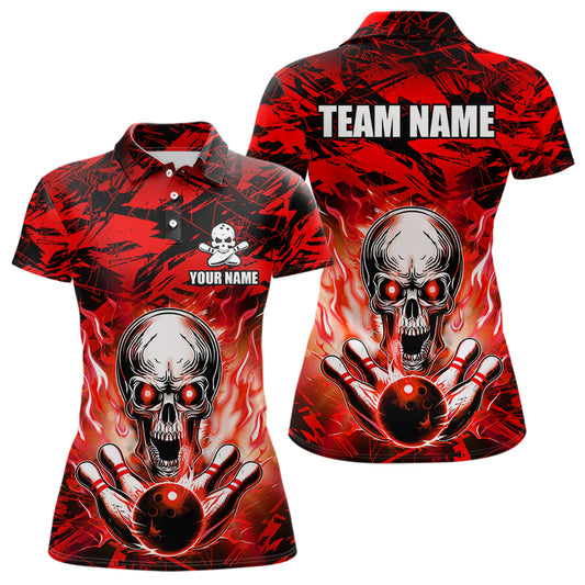 Personalized Red Flame Skull Bowling Jersey Camo Polo Bowling Team Shirt QZT670