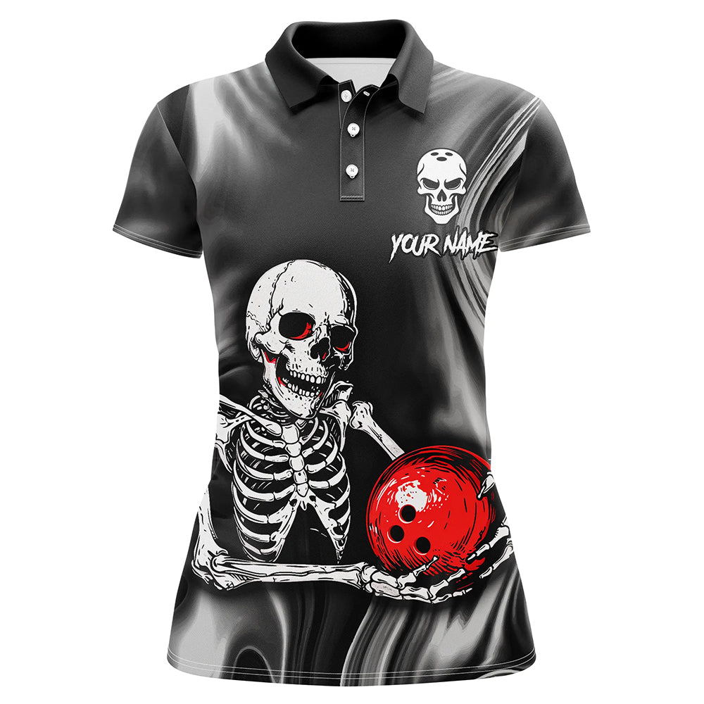Skull Bowling Shirt Personalized Bowling Team League Skull Polo Shirt for Women QZT285